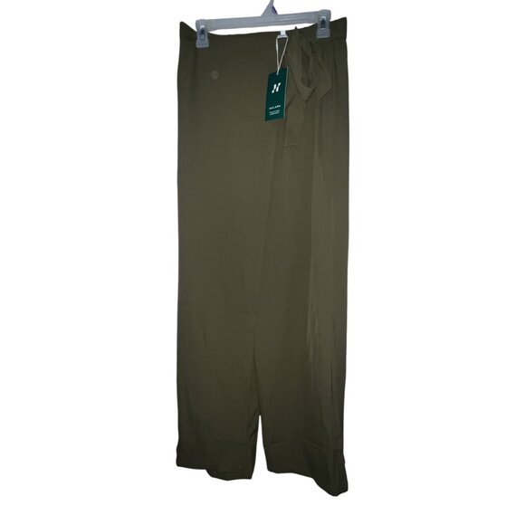 Halara High Waisted Tie Side Invisible Zipper Wide Leg Work Pants Sz Large Green - Picture 5 of 15